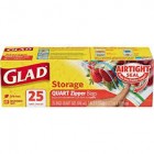 GLAD STORAGE BAGS  ZIPPER LOCK QUARTS 25 SINGLES